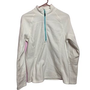 Eddie Bauer White 1/4 Blue Zip Pullover Top Size Medium Women’s